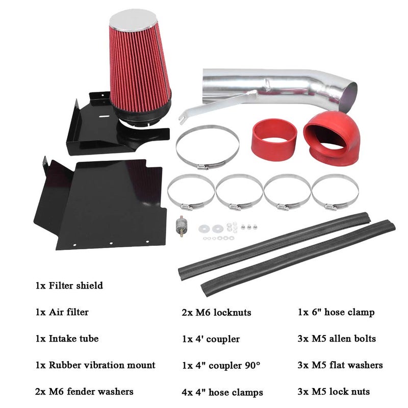 MooSun 4" Performance Cold Air Intake Kit With Filter For GMC Chevy Chevrolet 1999 2000 2001 2002 2003 2004 2005 2006 V8 4.8L/5.3L/6.0L (Red) - Image 3